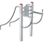 playfit Beinheber-Liegestütz-Kombitrainer K05013 – Outdoor-Fitnessgerät aus Edelstahl, Produktansicht auf weissem Hintergrund